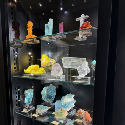 Dure edelstenen in vitrines