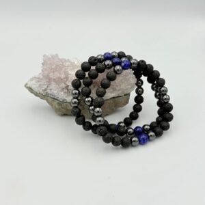 Lava/hematiet/Lapis Lazuli kogel armband 8mm heren