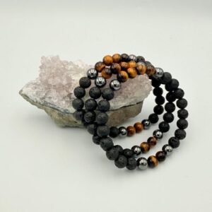 Lava en Tijgeroog kogel armband heren 8 mm