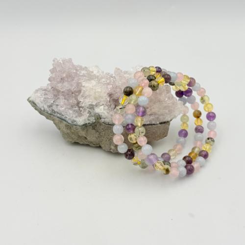 Kogelarmband Mix – Rozenkwarts, Citrien, Aquamarijn & Amethist