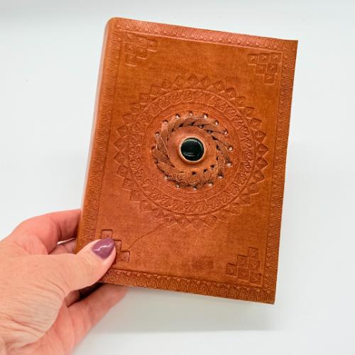 Lederen Schrijfboek met Onyx Steen – Spiritueel Journal & Notitieboek