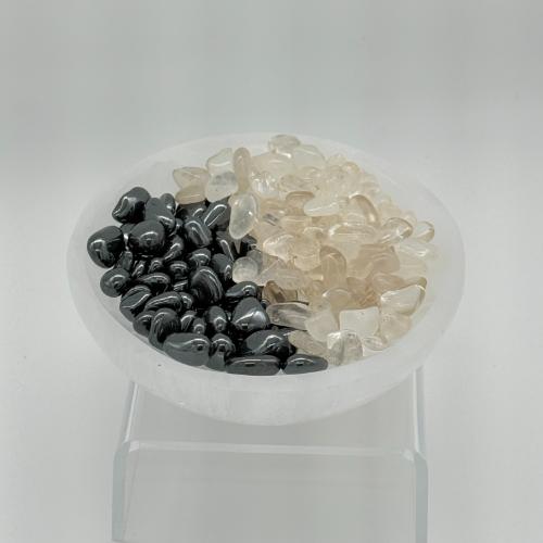 Seleniet Schaal 10 cm met Bergkristal & Hematiet – Edelsteen Set 200g