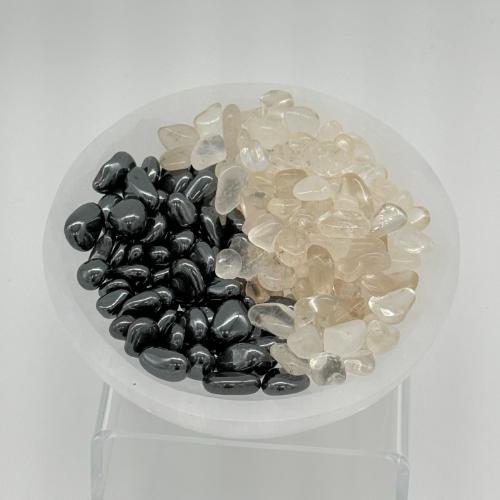 Seleniet Schaal 10 cm met Bergkristal & Hematiet – Edelsteen Set 200g