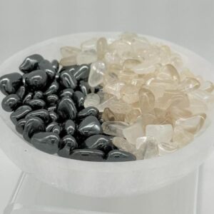 Seleniet Schaal 10 cm met Bergkristal & Hematiet – Edelsteen Set 200g