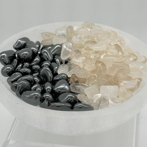 Seleniet Schaal 10 cm met Bergkristal & Hematiet – Edelsteen Set 200g