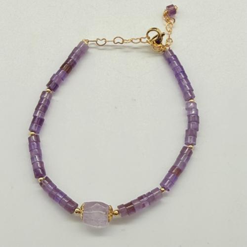 Gold Plated Armbandset met Amethist Oorbellen